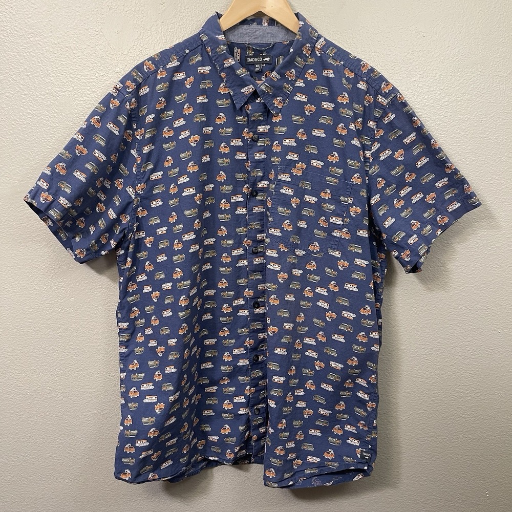 Toad & Co Men's Camping Van Shirt Cotton Blue Multi Outdoor Adventure Size XXL